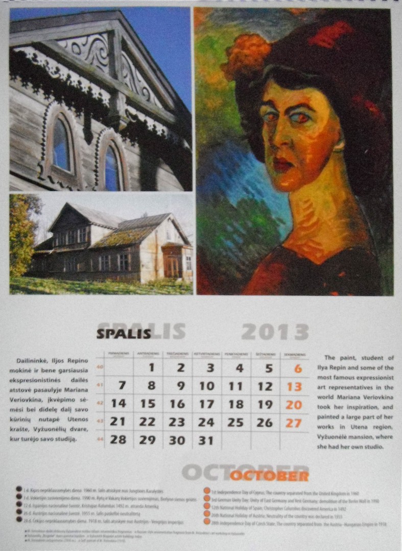 spalio mėn. kalendoriaus lapas